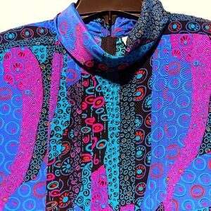 Vintage Ciao Ltd Midi Length Women's Dress, Multicolor, Long Sleeve, Pockets